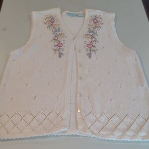 EUC 220 Hickory Ramie/Cotton Knit Cottagecore Floral Button Front Sweater Vest